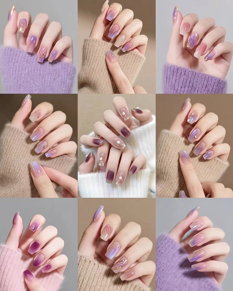깔끔하게 정리된 손톱 위에 투명한 젤 베이스 코트를 브러시로 얇게 바르는 모습.