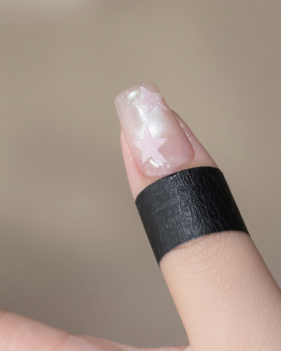 휴대용 미니 LED 램프 아래에 손가락을 넣고 큐어링하는 모습.