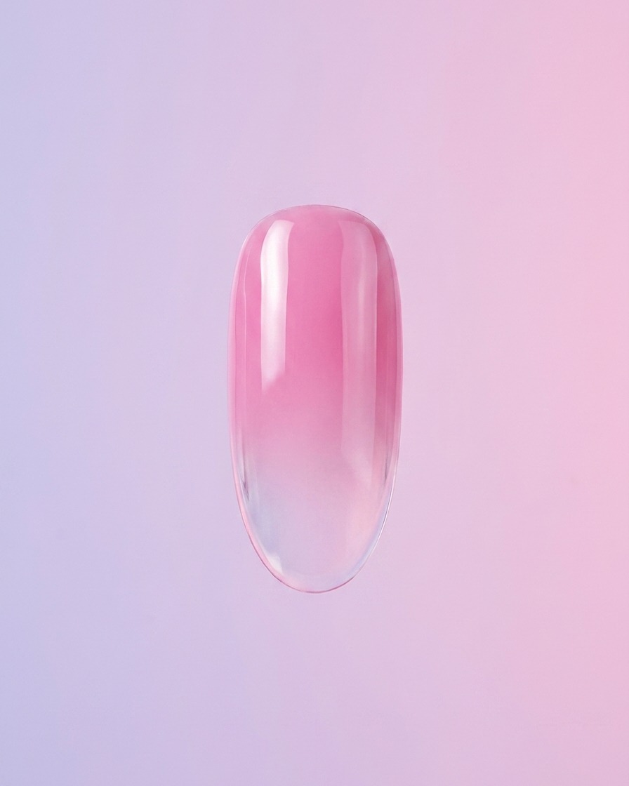 밝은 배경을 바탕으로 부드러운 핑크 그라데이션이 들어간 단 하나의 손톱.