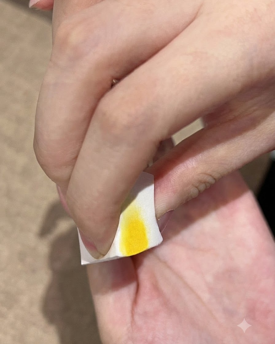 메이크업 스펀지를 이용해 다크 블랙 젤 폴리시를 손톱 끝에 톡톡 두드리며 그라데이션 깊이감을 더하는 모습.