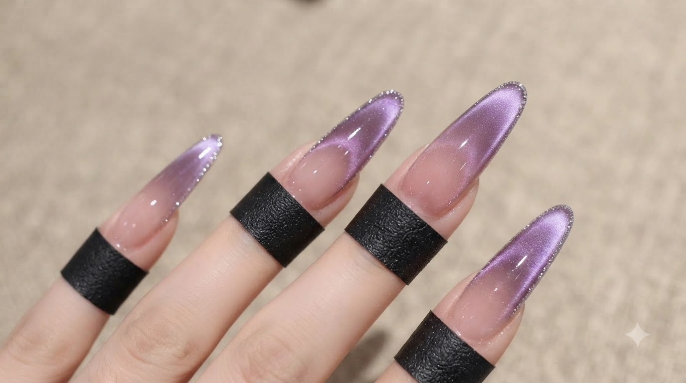 퍼플 캣아이 그라데이션 페어리 네일 — 단계별 셀프 튜토리얼