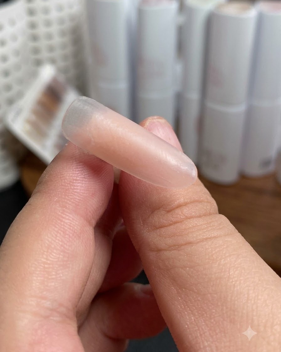 UV/LED 램프 아래에서 큐어링되는 네일 팁.