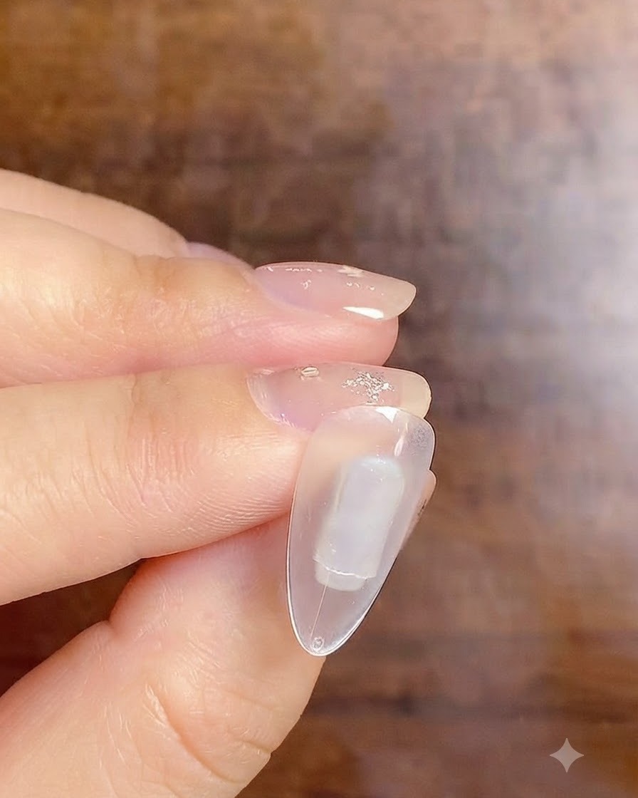 컴팩트한 포터블 LED 큐어링 램프 아래에 위치한 손톱.