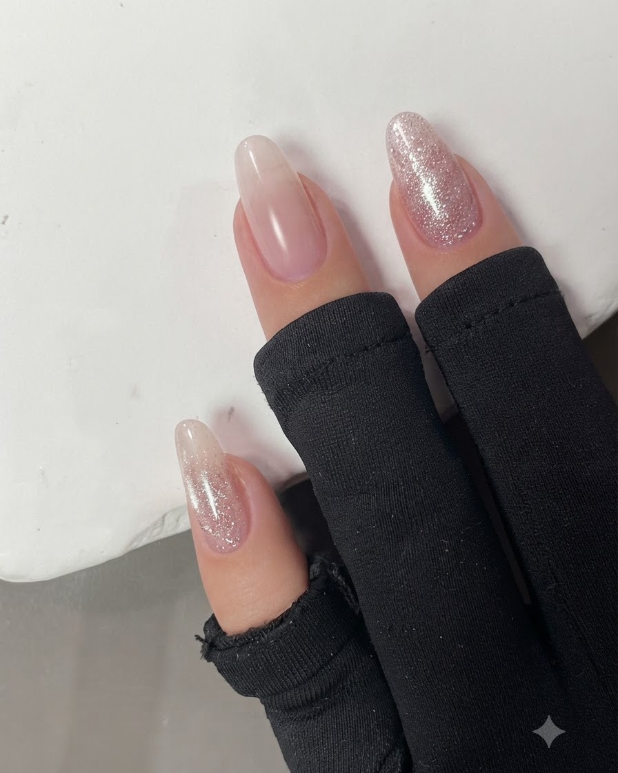 손톱 주변 피부 경계에 묻은 젤을 깔끔하게 정리한 직후의 손톱 모습.