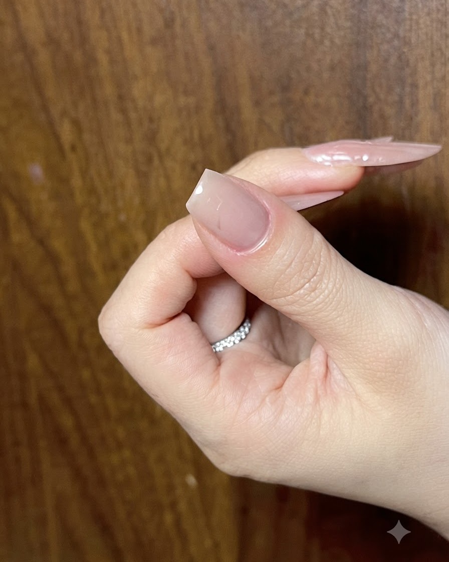캣아이 젤의 경화 과정을 보여주는 큐어링 램프 아래의 손톱.