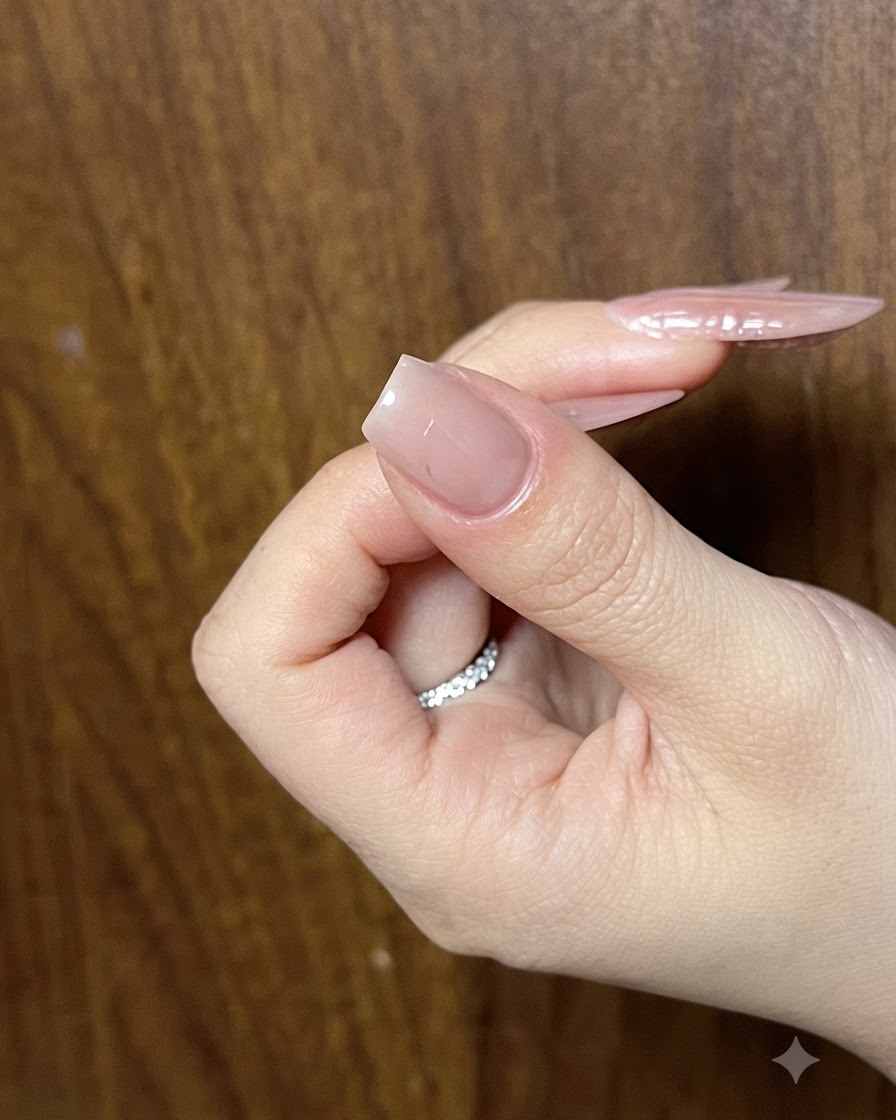 블랙 젤로 그려진 나비 리본의 내부 선 디테일을 보여주는 손톱의 클로즈업.