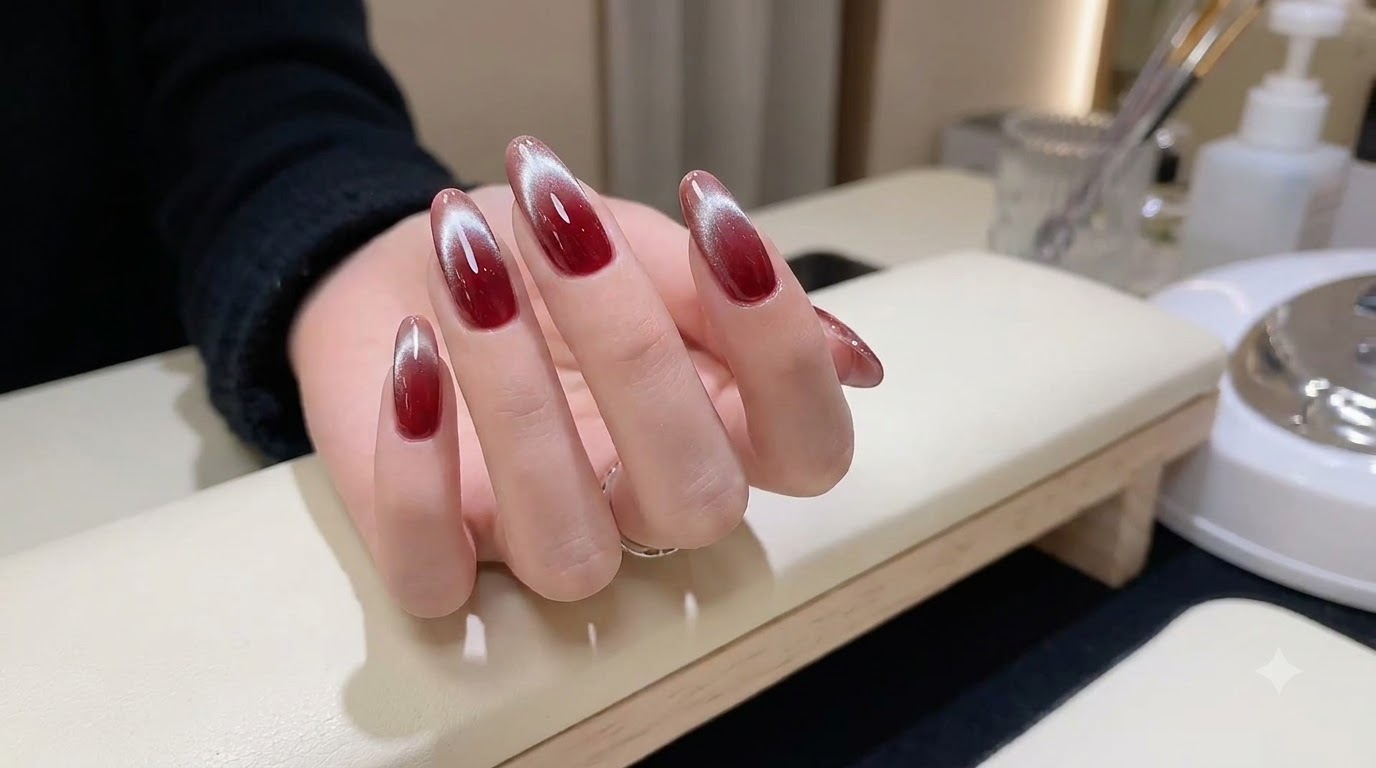 레드 그라데이션 프렌치 캣아이 네일 — 새해 맞이 셀프 네일 튜토리얼